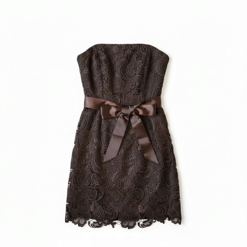 Adrianna Papell Evening Strapless Floral Lace Dress Brown Petite 8 Whimsigoth